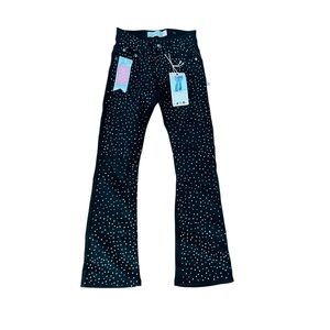 NWT Celebrity Ace Girls Jeans Sz 12 Black w/Rhinestones Flare Leg Stretchy Bling